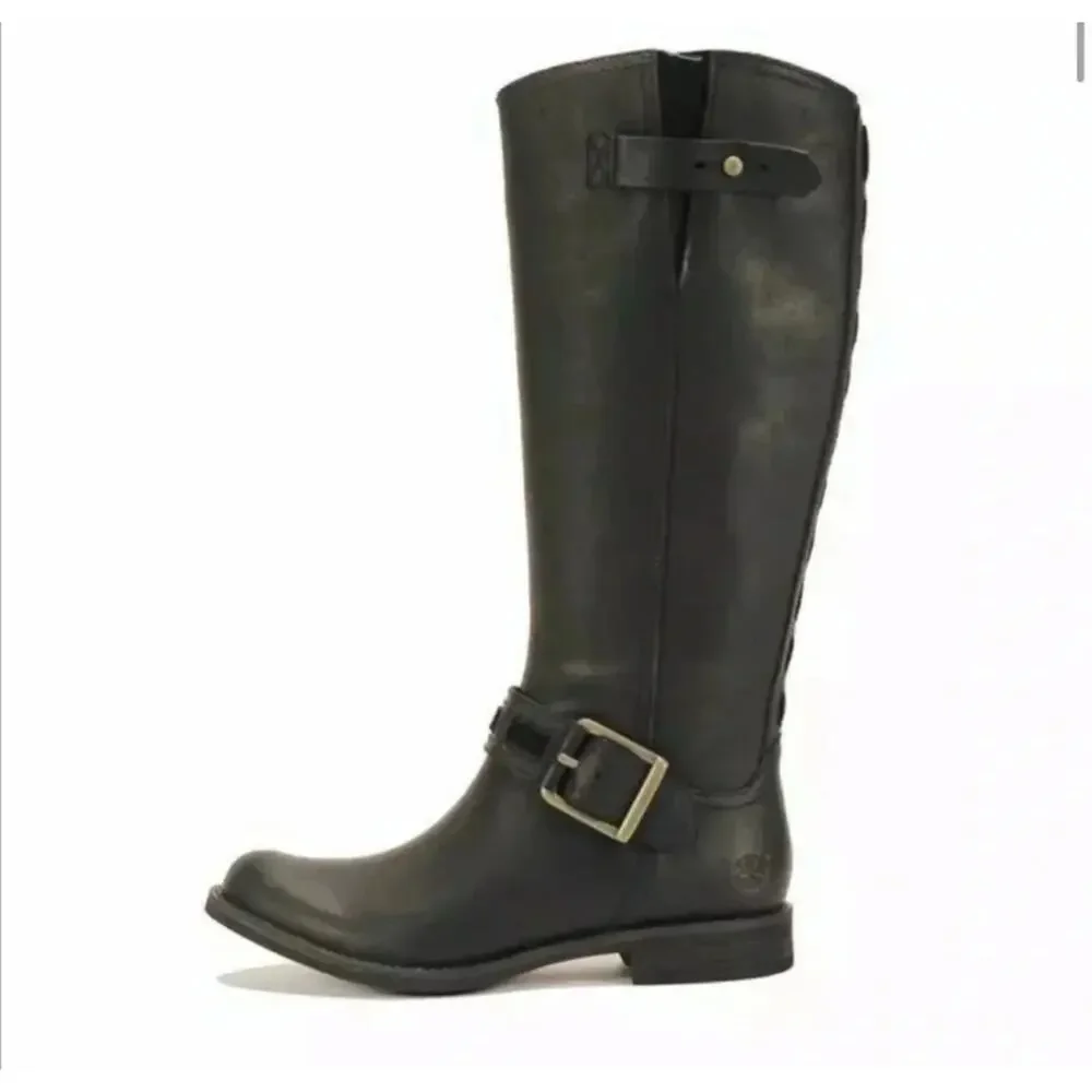 Timberland Womens Savin Hill Tall Leather Moto Boots Buckle Anti Fatigue Size 7